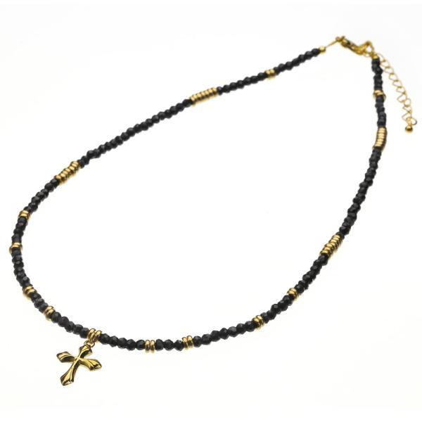 ブラックスピネル ブラス (真鍮) ネックレス メンズ クロス アクセサリー