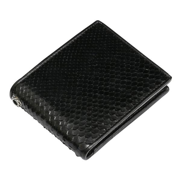 ブラックパイソンレザーウォレット 蛇 (ヘビ) 革財布 本革 二つ折り メンズ