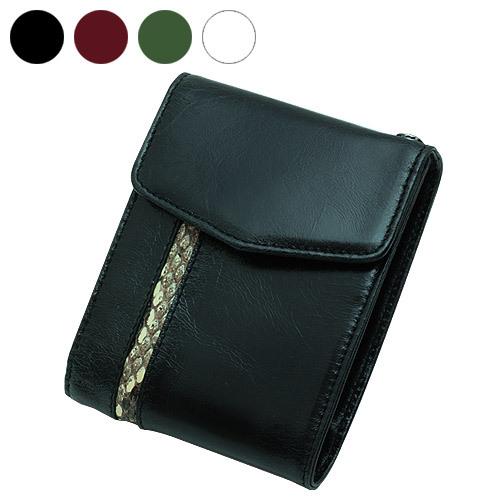 スネークラインレザーウォレット ヘビ革 牛革財布 本革 二つ折り メンズ