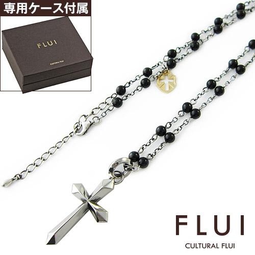 FLUI オニキスロザリオネックレス メンズ シルバー925 エッジクロス 十字架 天然石 ブラック...