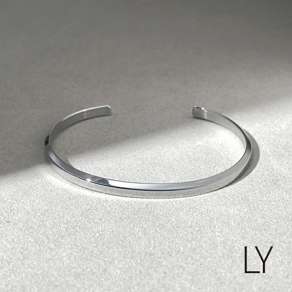 プレーンバングル メンズ ブレスレット エッジ シャープ 鏡面 細め 無地 光沢 4mm幅 シンプル...