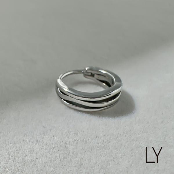 レイヤードラインフープピアス メンズ レディース ステンレス 片耳用 15mm 4.4mm幅 3連風...