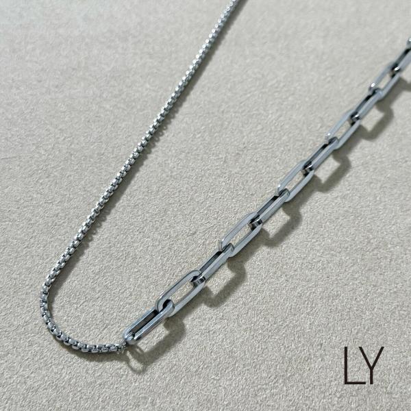 ベネチアン ボックスチェーンネックレス メンズ レディース ステンレス 50cm 60cm アシンメ...
