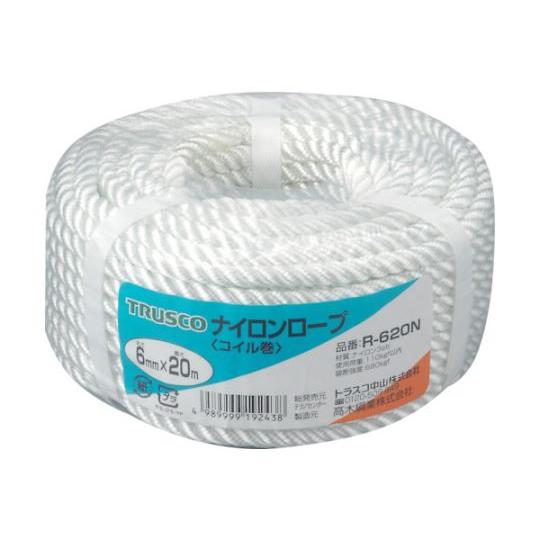 トラスコ中山 ナイロンロープ　3つ打　線径6mmX長さ20m R-620N 1巻