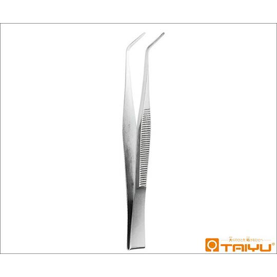 TAIYU（大祐医科工業） 先曲鑷子 無鈎 折曲式 ダボ無 全長20cm 1本 TY-074B