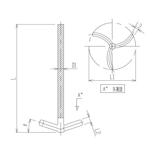旭製作所 三枚後退翼型撹拌棒 シャフト部摺有 1個 3364-8/80