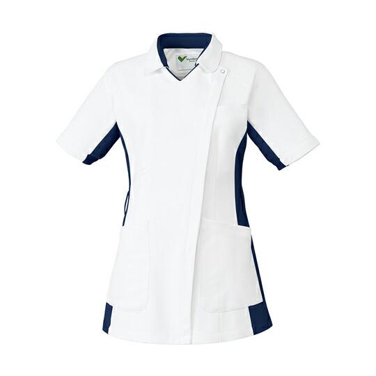 ミドリ安全 メディカルウェア　ベルデクセル　女性用　チュニック　上　ホワイト×ネイビー　4L 1着 ...