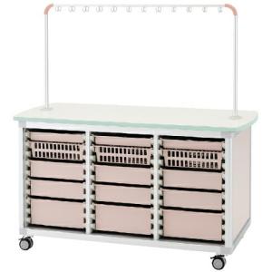 送料無料 作業台（ハーモプラス作業台・４０タイプ） ハンガー付対面タイプ ピーチ ブルー WT-1506-2
