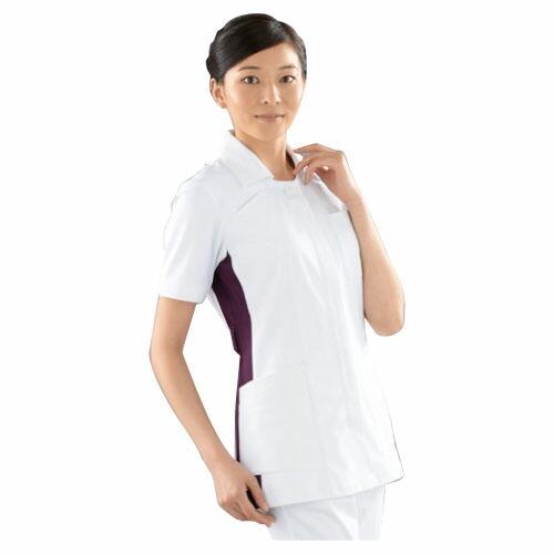 ソフトトリコットジャケット   014-25 M カラー：ホワイト×プラム