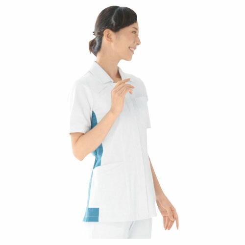 ソフトトリコットジャケット   014-27 LL カラー：ホワイト×ターコイズ