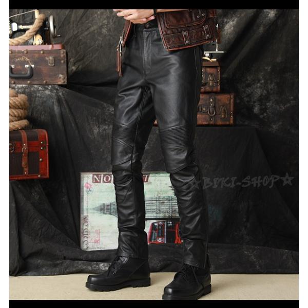 本革レザーパンツ　牛革レザーパンツメンズ　革パンツメンズ 　両膝サポーター標準装備　ライダースパンツ...