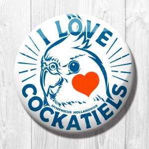 TOMO YAMASHITA DESIGN STUDIO.  缶バッジ　アイ ラブ オカメインコ