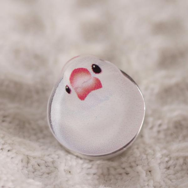 楓工房  ピンブローチ・もちぶん白   文鳥・白   202A0296　ネコポス対応可能 BIRDM...