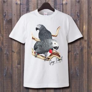 TOMO YAMASHITA DESIGN STUDIO.  ヨウム Tシャツ ホワイトサイズ XL 195A0454  BIRDMORE バードモア 鳥用品 鳥グッズ 雑貨｜birdmore