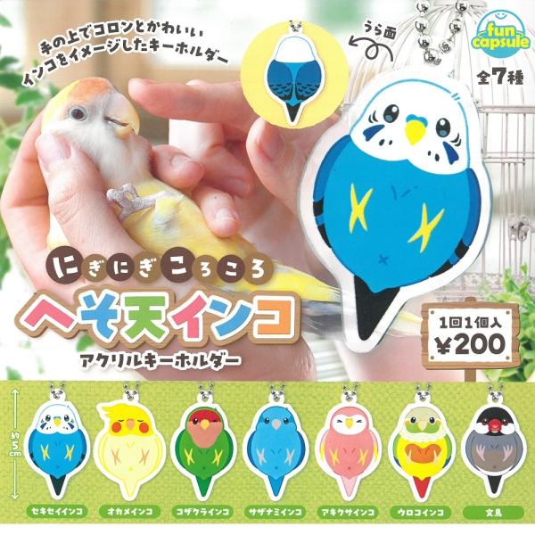 ガチャガチャ にぎにぎころころ　へそ天インコ　アクリルキーホルダー　（ 数量：1個 ）