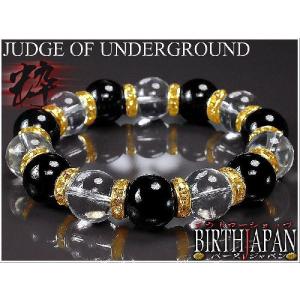 ポイント10倍 太め14mm ロンデル×水晶&オニキス数珠ブレスレット