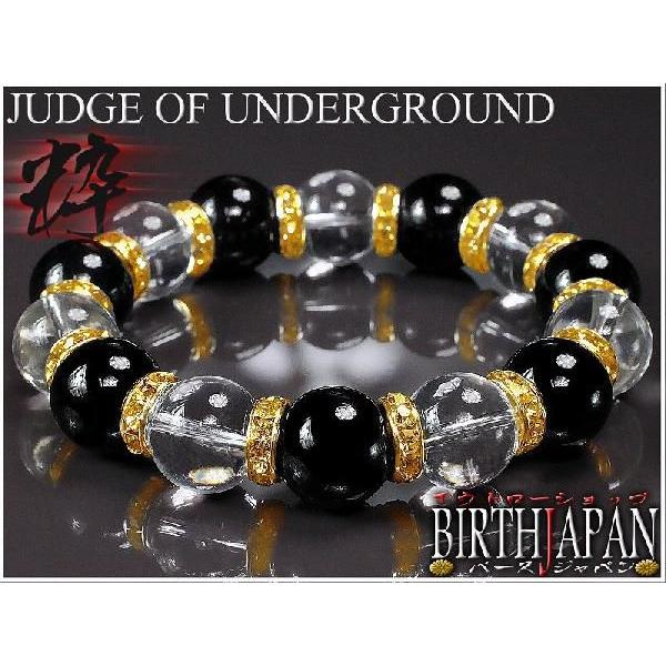 ポイント10倍 太め14mm ロンデル×オニキス&amp;水晶数珠ブレスレット ホストヤクザ メンエグ悪羅悪...