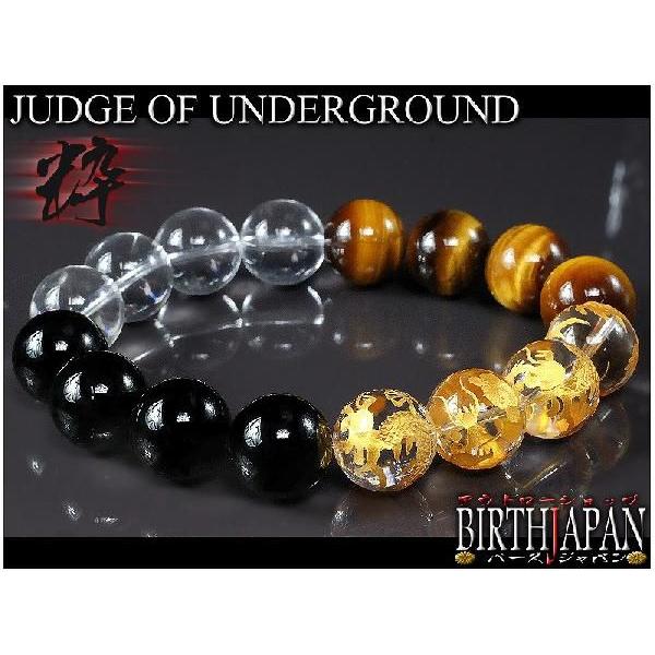 ポイント10倍　太め14mm 金龍水晶&amp;オニキス&amp;虎目石 タイガーアイ数珠ブレスレット ホストヤクザ...