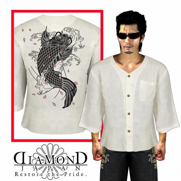 ダボシャツ 和柄 桜鯉 柄 刺青 綿麻 ヤクザ ヤンキー オラオラ 五分袖 服 DIAMOND JA...