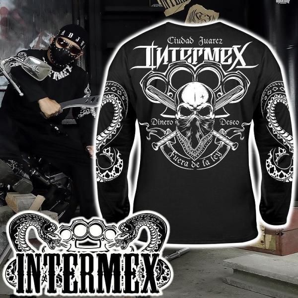 長袖 Tシャツ 服 メンズ ファッション INTERMEX スカル ロンT 黒 白 ギャング バイカ...