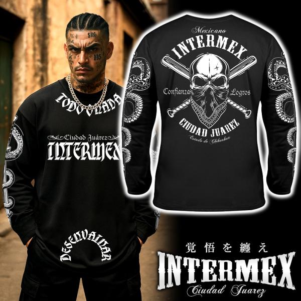 長袖 Tシャツ ロンT 服 INTERMEX インターメックス スカル itm-061 黒 白 ギャ...
