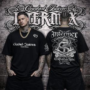 半袖 Tシャツ 服 INTERMEX コブラスカル柄 蛇 パイソン 銃 itm-074 黒
