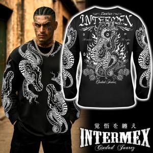 長袖 Tシャツ 服 INTERMEX コブラ パイソン柄 ロンT itm-078 黒 白