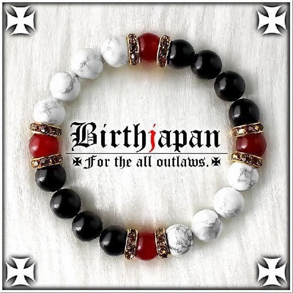 ポイント10倍　標準10mm ロンデル×オニキス ハウライト カーネリアン数珠ブレスレット メンズ開...