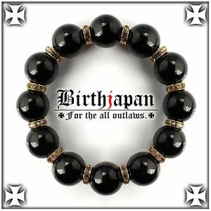ポイント10倍 超極太18mm オニキス&手彫り梵字水晶数珠ブレスレット