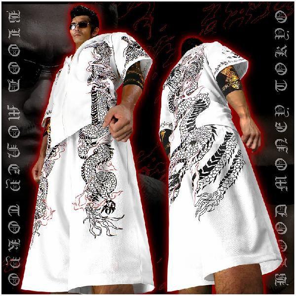 ポイント10倍 13016白×黒 半袖セットアップジャージ 龍神 輩 半グレ悪羅悪羅系 オラオラ系 ...