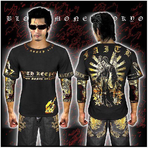 ポイント10倍 14005黒×金 BLOOD MONEY TOKYO-半袖Tシャツ スカルマリア 大...