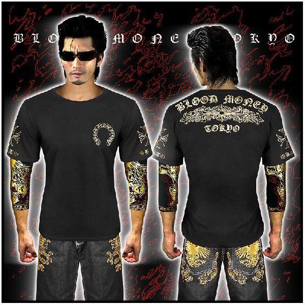 ポイント10倍 14008黒×金 BLOOD MONEY TOKYO-半袖Tシャツ クロス 大きいサ...