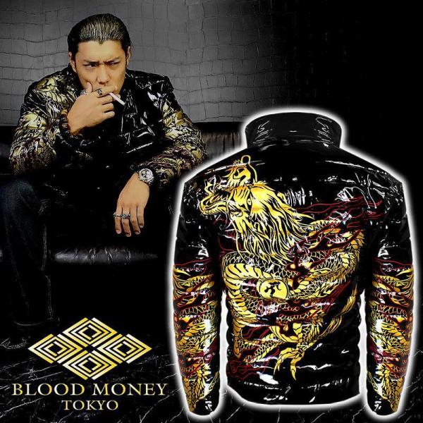 昇り龍柄 エナメル調 中綿ジャケット 黒 和柄 服 BLOOD MONEY TOKYO オラオラ系 ...