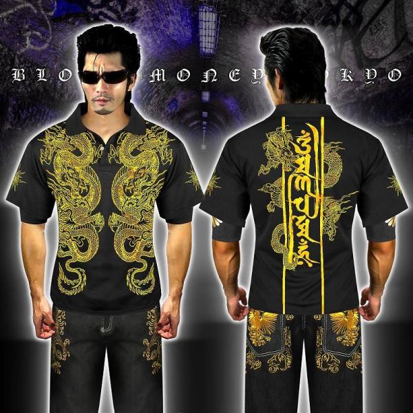 ポイント10倍　16009黒 ヤクザ &amp; ブランドBLOOD MONEY TOKYO半袖ポロシャツ ...