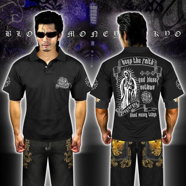 ポイント10倍　16012黒 ヤクザ &amp; ブランドBLOOD MONEY TOKYO半袖ポロシャツ ...