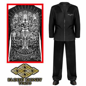 長袖 セットアップ ジャージ 12032 黒 金 上下組 送料無料 菊紋 和柄