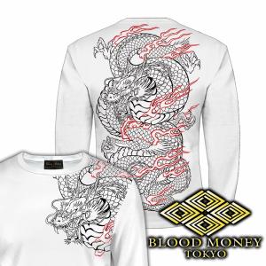 長袖 Tシャツ ロンT  服 BLOOD MONEY TOKYO 龍 和柄 mbt-23005 白 黒 メンズ ファッション ヤクザ ヤンキー オラオラ系 派手｜birthjapan