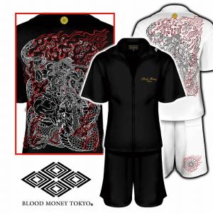 赤まだら総柄 黒 赤 半袖 セットアップ ジャージ 服 刺繍入り dj-212
