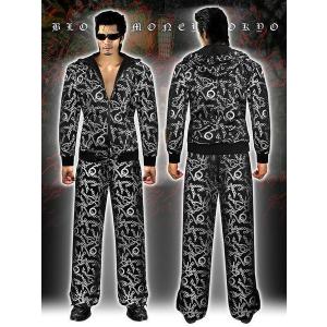 長袖 セットアップ ジャージ 12032 黒 金 上下組 送料無料 菊紋 和柄