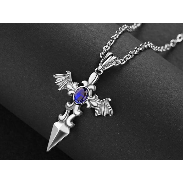 デビルウィングモチーフ シルバー×ブルー ネックレス 100 ホスト ヤクザ ヤンキー オラオラ系 ...