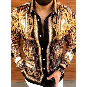 ㉜ ドレス シャツ 長袖 XL 柄シャツ バロック 総柄 派手 バロック柄 長袖シャツ 黒白 037 柄シャツ Yシャツ ドレスシャツ