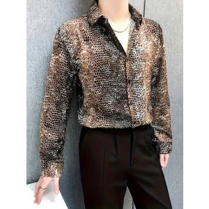 パイソン柄長袖シャツ グレー 110 蛇柄 ドレスシャツ Yシャツ 柄シャツ