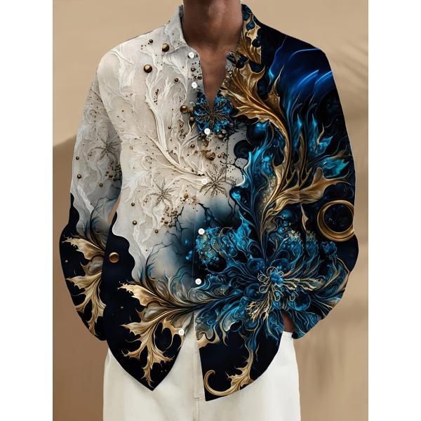 花柄 バロック 長袖シャツ 177 白×青黒 ドレスシャツ Yシャツ 柄シャツ スーツ ホスト ヤク...