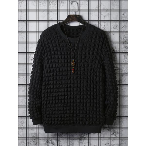 立体格子柄 長袖Tシャツ ロンT 182 シンプル 柄シャツ ストリート ダンス HIPHOP B系...