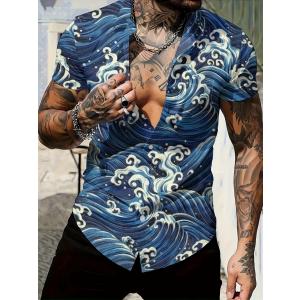 バロック柄 ミックスカラー 半袖シャツ 035 柄シャツ 開襟シャツ