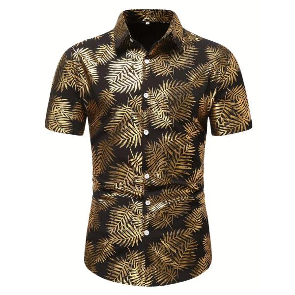 金箔 フローラル 総柄 半袖シャツ 256 黒金 柄シャツ 派手 ストリート ダンス HIPHOP ...