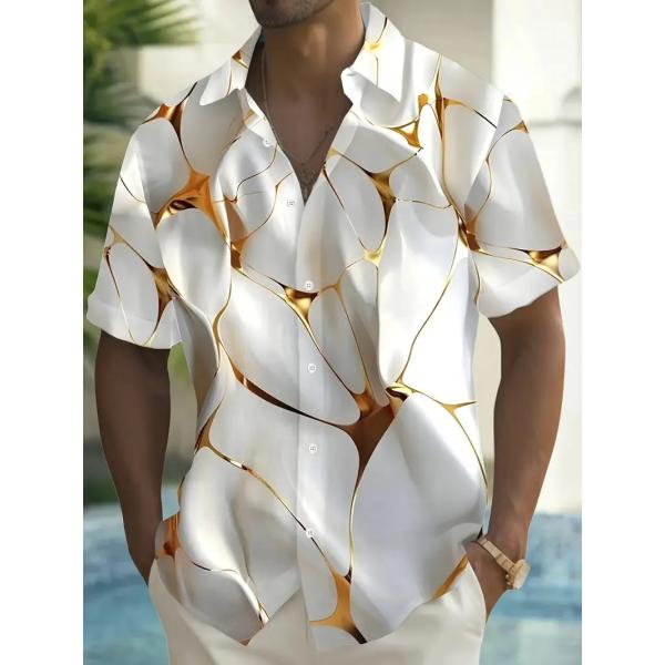 金継ぎ風 プリント 半袖シャツ アロハシャツ 313 白 柄シャツ ヤクザ ヤンキー オラオラ系 ス...