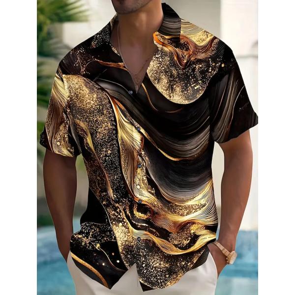 黒金マーブル柄 プリント 半袖シャツ アロハシャツ 317 柄シャツ ヤクザ ヤンキー オラオラ系 ...