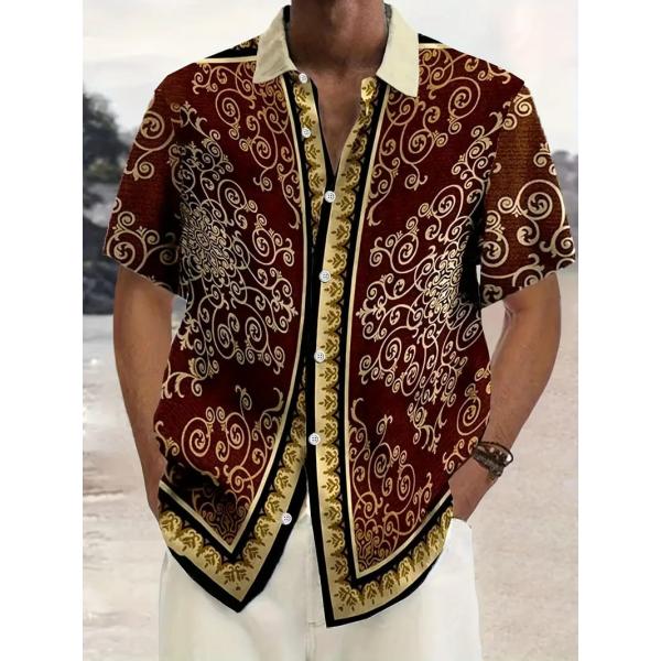 バロック柄 プリント 半袖シャツ アロハシャツ 319 エンジ 柄シャツ ヤクザ ヤンキー オラオラ...