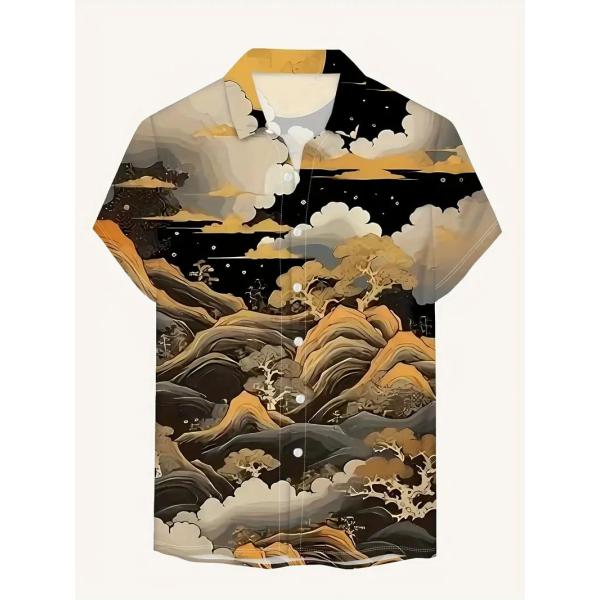 和柄 雲波柄 半袖シャツ アロハシャツ 321 黒 柄シャツ ヤクザ ヤンキー オラオラ系 ストリー...